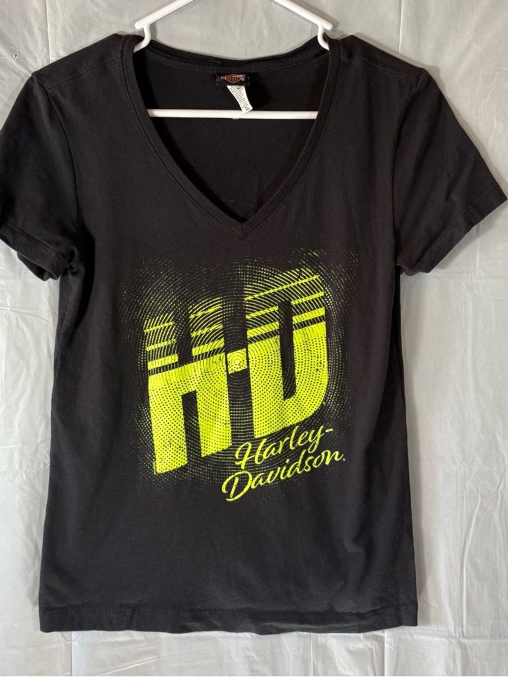 Harley-Davidson T-Shirt Womens Sm Black Yellow Logo V-neck Bikercore Motorcycle